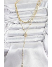 Pirinç Gold Renk Kutup Yıldızı Model Detaylı 3'lü Kombin Y Kadın Kolye