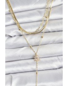 Pirinç Gold Renk Kutup Yıldızı Model Detaylı 3'lü Kombin Y Kadın Kolye