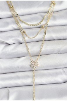 Pirinç Gold Renk Zirkon Taşlı Çiçek Model Detaylı 3'lü Kombin Y Kadın Kolye