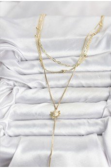 Pirinç Gold Renk Zirkon Taşlı Güneş Model Detaylı 3'lü Kombin Y Kadın Kolye