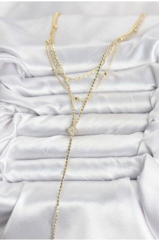 Pirinç Gold Renk Zirkon Taşlı Yonca Model Detaylı 3'lü Kombin Y Kadın Kolye