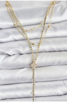 Pirinç Gold Renk Zirkon Taşlı Yonca Model Detaylı 3'lü Kombin Y Kadın Kolye