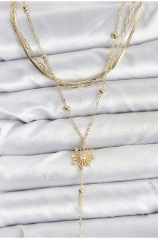 Pirinç Gold Renk Zirkon Taşlı Model Detaylı 3'lü Kombin Y Kadın Kolye