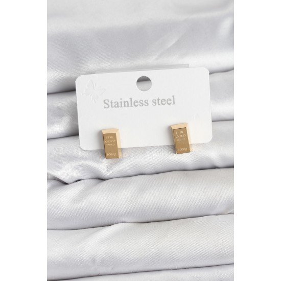 316L Çelik Gold Renk Külçe Altın Model Kadın Küpe