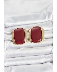 Pirinç Gold Renk Bordo Plaka Vintage Kadın Küpe