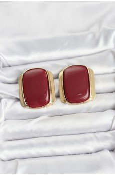 Pirinç Gold Renk Bordo Plaka Vintage Kadın Küpe