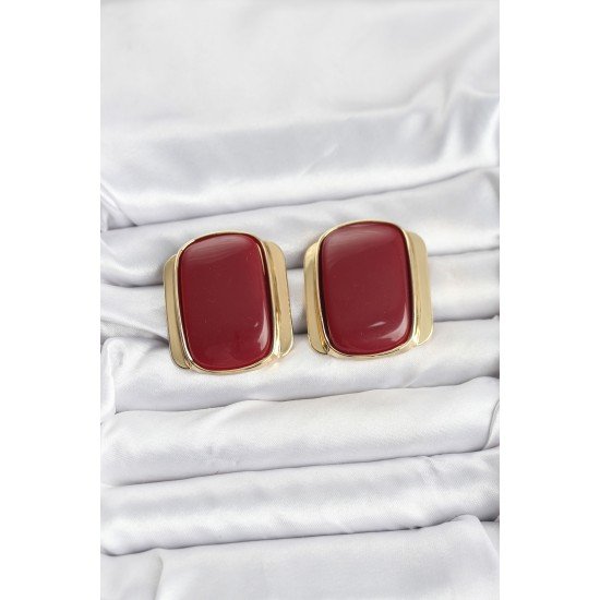 Pirinç Gold Renk Bordo Plaka Vintage Kadın Küpe Pirinç Gold Renk Bordo Plaka Vintage Kadın Küpe