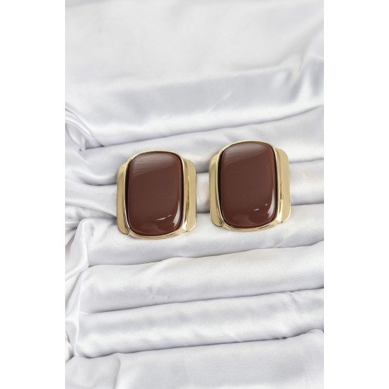 Pirinç Gold Renk Kahverengi Plaka Vintage Kadın Küpe Pirinç Gold Renk Kahverengi Plaka Vintage Kadın Küpe