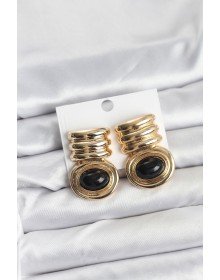 Pirinç Gold Siyah Renk Vintage Kadın Küpe