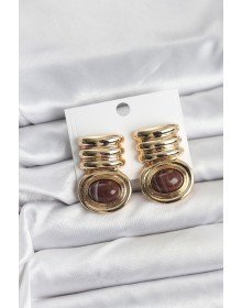 Pirinç Gold Kahverengi Renk Vintage Kadın Küpe