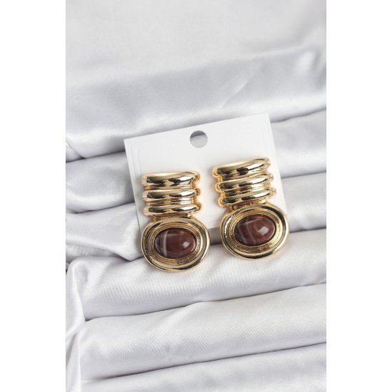 Pirinç Gold Kahverengi Renk Vintage Kadın Küpe Pirinç Gold Kahverengi Renk Vintage Kadın Küpe