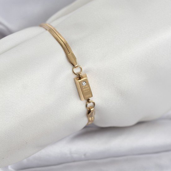 316L Çelik Gold Renk Külçe Altın Model Kadın Bileklik