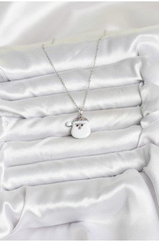 316L Çelik Zincir Gümüş Renk Şapkalı Kardan Adam Kafası Model Yılbaşı Temalı Kadın Kolye