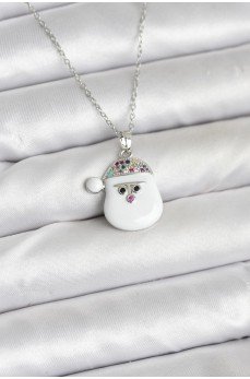 316L Çelik Zincir Gümüş Renk Şapkalı Kardan Adam Kafası Model Yılbaşı Temalı Kadın Kolye