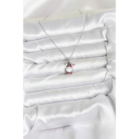 316L Çelik Zincir Gümüş Renk Yılbaşı Teması Kadın Kolye