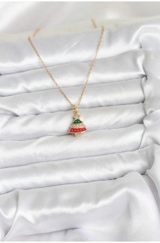 316L Çelik Zincir Gold Ren Çam Ağacı Model Zirkon Taşlı Yılbaşı Temalı Kadın Kolye