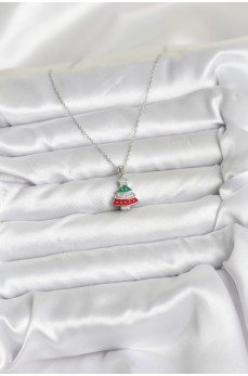 316L Çelik Zincir Gümüş Ren Çam Ağacı Model Zirkon Taşlı Yılbaşı Temalı Kadın Kolye