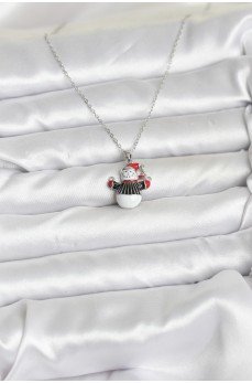 316L Çelik Zincir Gümüş Renk Kardan Adam Figürlü Yılbaşı Temalı Kadın Kolye