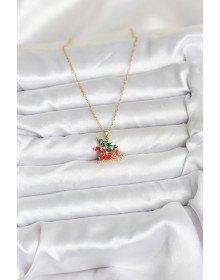 316L Çelik Zincir Gold Renk Kızak ve Çam Ağacı Figürlü Yılbaşı Temalı Kadın Kolye