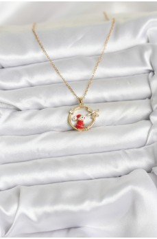 316L Çelik Zincir Gold Zirkon Taşlı Yılbaşı Tema Kadın Kolye