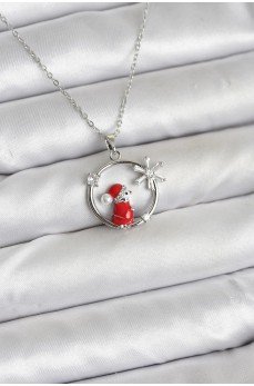 316L Çelik Zincir Gümüş Zirkon Taşlı Yılbaşı Tema Kadın Kolye