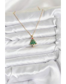 316L Çelik Zincir Gold Renk Çam Ağacı Model Yılbaşı Temalı Kadın Kolye