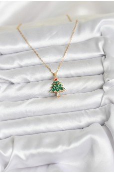 316L Çelik Zincir Gold Renk Çam Ağacı Model Yılbaşı Temalı Kadın Kolye