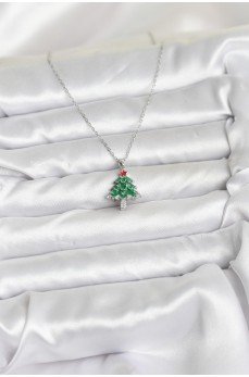 316L Çelik Zincir Gümüş Renk Çam Ağacı Model Yılbaşı Temalı Kadın Kolye