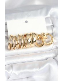 Pirinç Gold Renk 3 Çift Vintage Kadın Küpe Seti