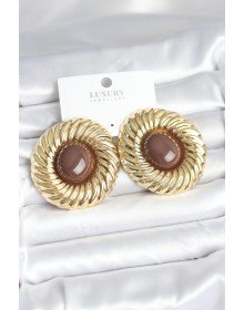 Pirinç Gold Renk Kahverengi Boncuklu Vintage Kadın Küpe