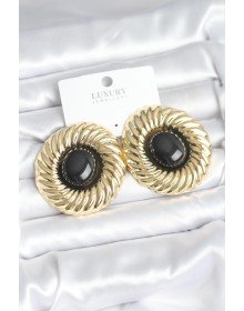Pirinç Gold Renk Siyah Boncuklu Vintage Kadın Küpe