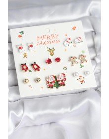 Yılbaşı Temalı Karışık Model 8 Çift Yılbaşı Temalı Kadın Küpe Seti