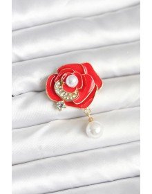 Kırmızı Gül İncili Model Broş