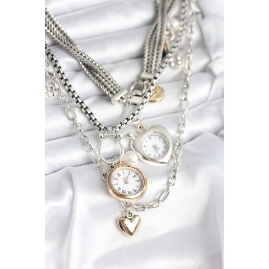 Otantik Gümüş Renk Kadın Kolye Kombini