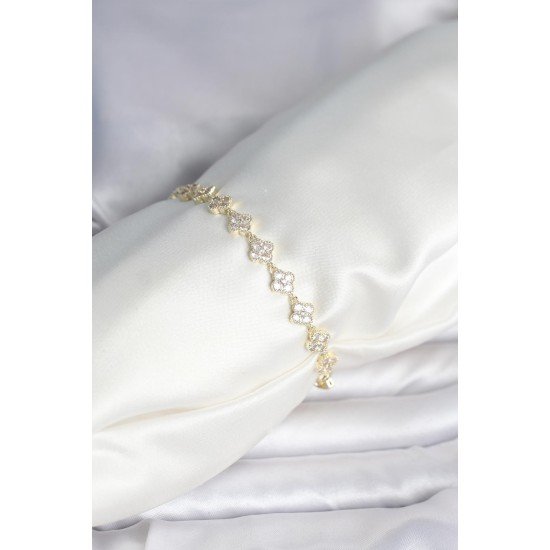 Zirkon Taşlı Pirinç Yonca Model Bileklik