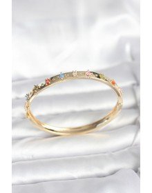 Pirinç Gold Renk Zirkon Taşlı Kelepçe Bileklik