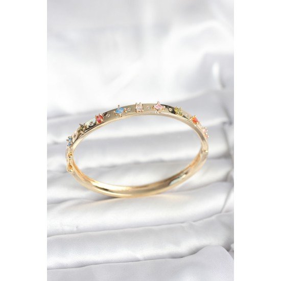 Pirinç Gold Renk Zirkon Taşlı Kelepçe Bileklik