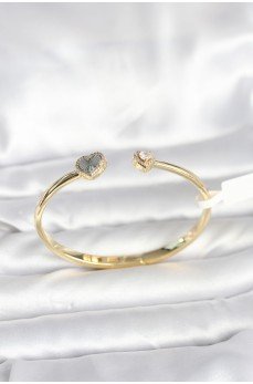 Pirinç Gold Renk Kalpli Model Kadın Kelepçe Bileklik