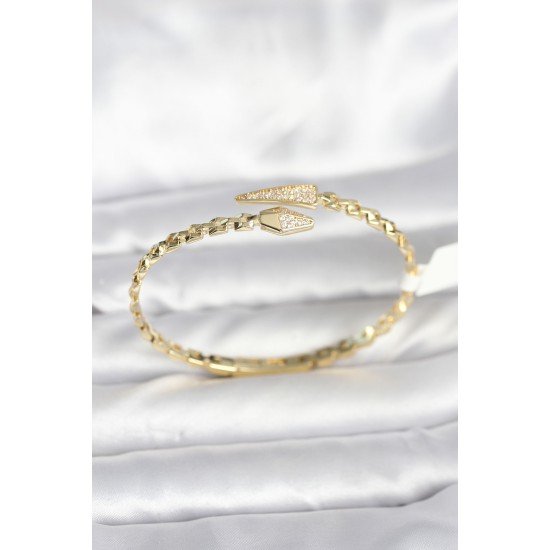 Yılan Model Pirinç Gold Renk Kadın Kelepçe Bileklik