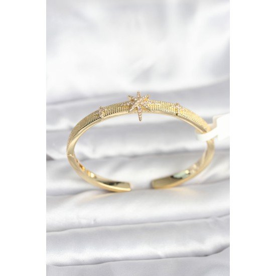 Pirinç Gold Renk Kutup Yıldızı Model Kadın Kelepçe Bileklik Pirinç Gold Renk Kutup Yıldızı Model Kadın Kelepçe Bileklik