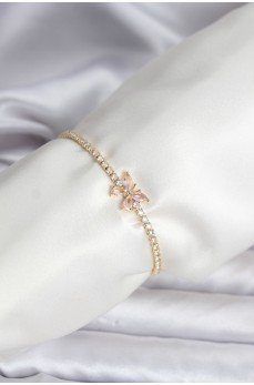 Kelebek Model Zirkon Taşlı Gold Renk Pirinç Su Yolu Kadın Bileklik