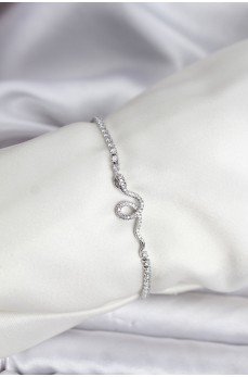 Yılan Model Zirkon Taşlı Gümüş Renk Pirinç Su Yolu Kadın Bileklik