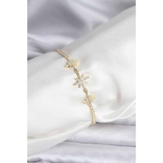 Kutup Yıldızı Model Zirkon Taşlı Gold Renk Su Yolu Kadın Bileklik