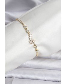 Çiçekli Model Zirkon Taşlı Gold Renk Su Yolu Kadın Bileklik