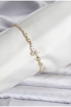 Çiçekli Model Zirkon Taşlı Gold Renk Su Yolu Kadın Bileklik