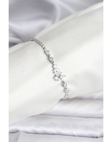 Çiçekli Model Zirkon Taşlı Gümüş Renk Su Yolu Kadın Bileklik