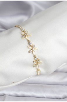 Çiçek Model Zirkon Taşlı Gold Renk Pirinç Su Yolu Kadın Bileklik
