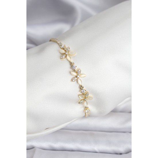 Çiçek Model Zirkon Taşlı Gold Renk Pirinç Su Yolu Kadın Bileklik Çiçek Model Zirkon Taşlı Gold Renk Pirinç Su Yolu Kadın Bileklik