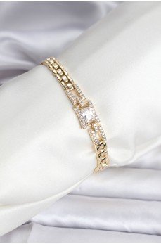 14K Gold Renk Kaplama Zirkon Kare Taşlı CM Kadın Bileklik