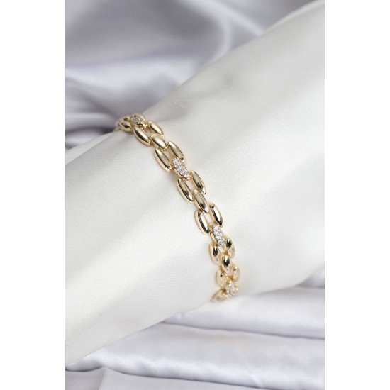14K Gold Renk Kaplama Zirkon Taşlı Model CM Kadın Bileklik 14K Gold Renk Kaplama Zirkon Taşlı Model CM Kadın Bileklik